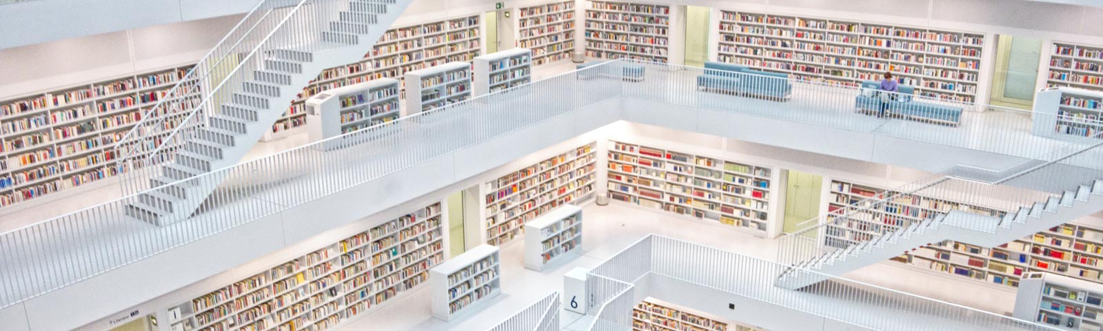 The bright interior of the Stuttgart Public Library